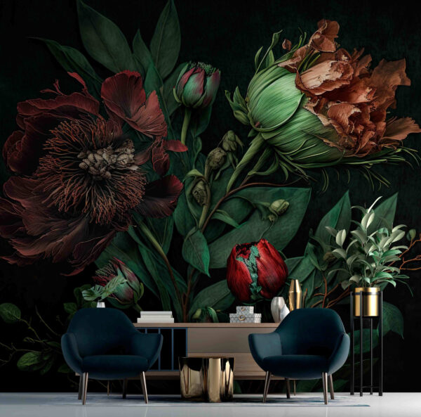 Vibrant florals in dramatic lighting Wall murals Vibrant florals in dramatic lighting