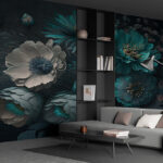 Wall murals Floral elegance in soothing teal shades.