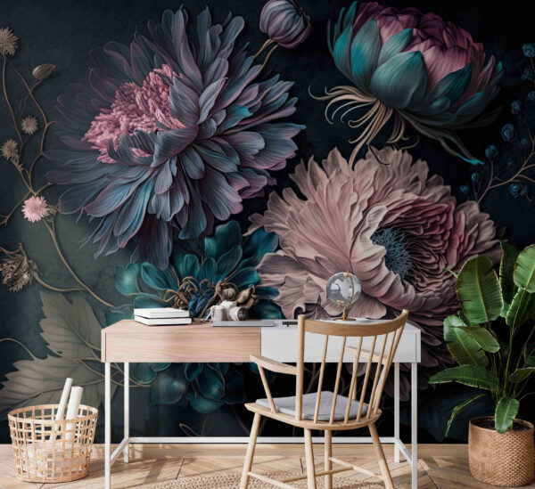 Wall murals Vibrant flowers in magical arrangement. (SKU: u75404)