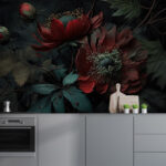 Wall murals Vibrant flowers against dark background.