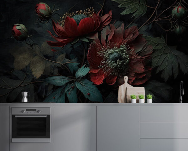 Vibrant flowers against dark background Wall murals Vibrant flowers against dark background