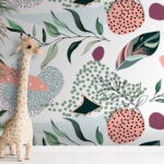 Wall murals Abstract leaves and dots pattern.