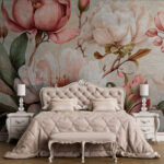 Wall murals Vintage floral illustration with magnolias.