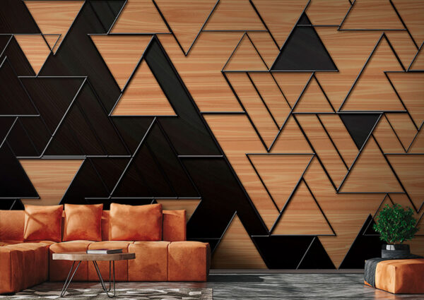 Geometric triangles with wooden texture Wall murals Geometric triangles with wooden texture