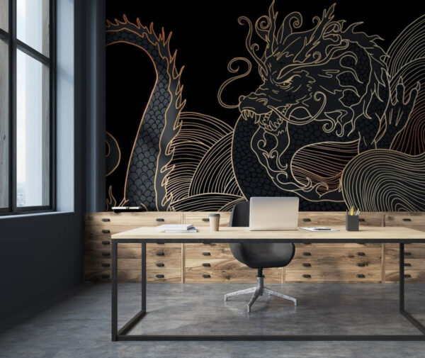 Mystical Dragon Rises in Eerie Darkness Wall murals Mystical Dragon Rises in Eerie Darkness