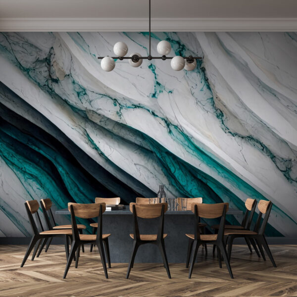 Turquoise and white flowing layers Wall murals Turquoise and white flowing layers