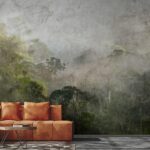 Wall murals Foggy forest with trees