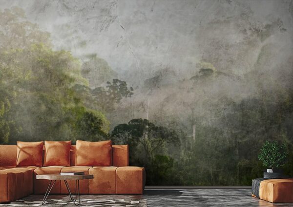 Wall murals Foggy forest with trees Wall murals Foggy forest with trees