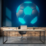 Wall murals Glowing soccer ball in the dark.