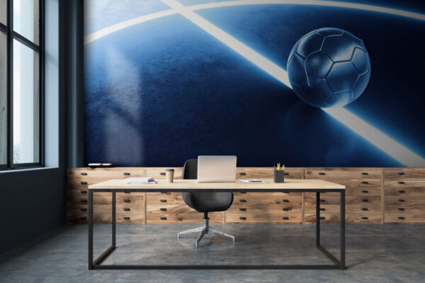 Glowing soccer ball on neon lines Wall murals Glowing soccer ball on neon lines