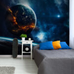 Wall murals Planet with a fire in the background