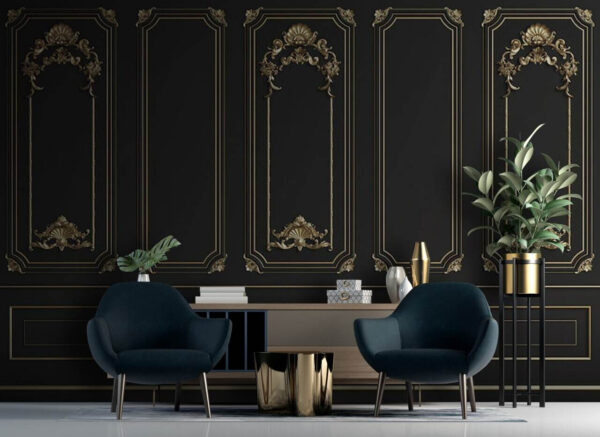 Elegant black panels with ornate trim Wall murals Elegant black panels with ornate trim