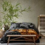 Wall murals Green bamboo against textured background.
