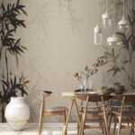Wall murals Elegant bamboo silhouette on parchment.