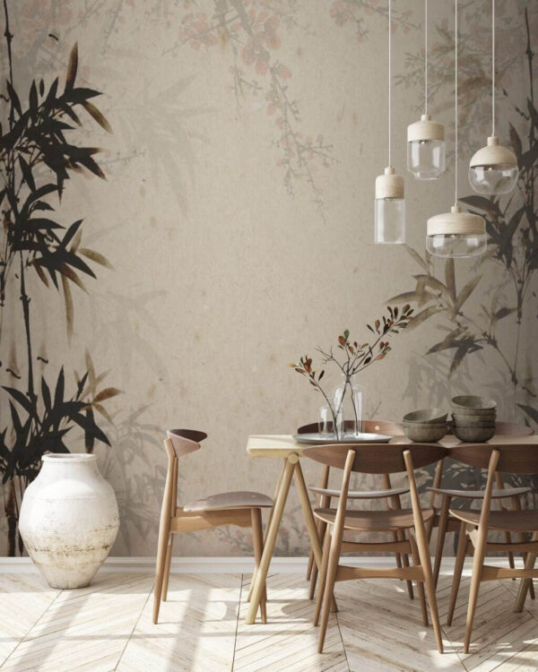 Elegant bamboo silhouette on parchment Wall murals Elegant bamboo silhouette on parchment