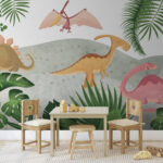 Wall murals Group of dinosaurs with leaves