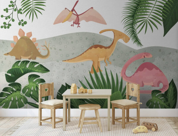 Wall murals Group of dinosaurs with leaves Wall murals Group of dinosaurs with leaves