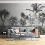 Wall murals Landscape with palm trees and bushes