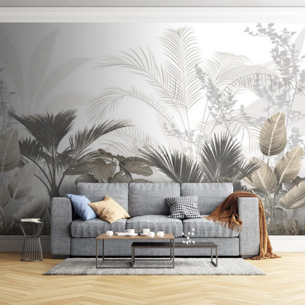 Wall murals Group of trees in a foggy forest Wall murals Group of trees in a foggy forest
