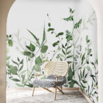 Wall murals Green leaves on white background.
