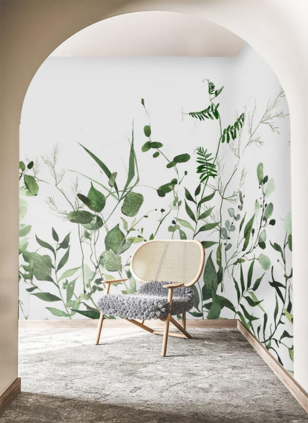 Green leaves on white background Wall murals Green leaves on white background