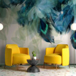 Wall murals Abstract teal feathers pattern.