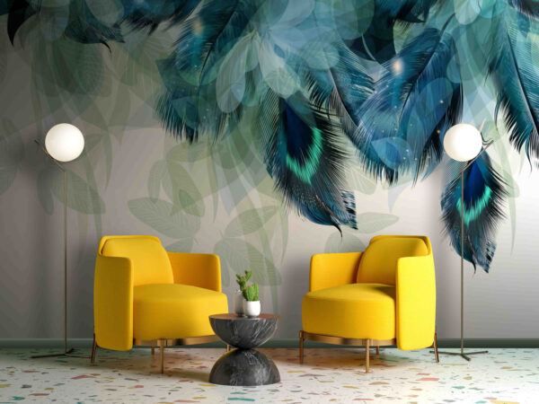 Abstract teal feathers pattern Wall murals Abstract teal feathers pattern