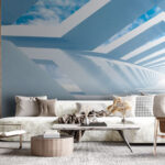 Wall murals White structure with blue sky and clouds