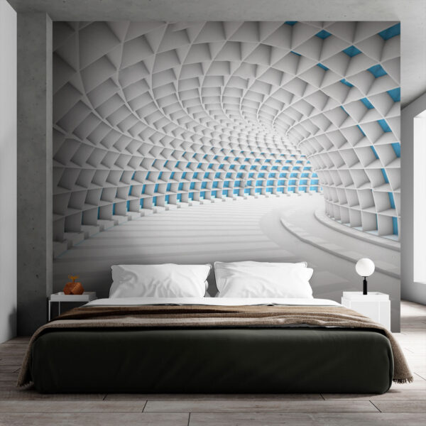 Wall murals White tunnel with blue squares Wall murals White tunnel with blue squares