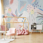Wall murals Blue flower with orange center