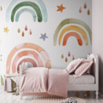 Wall murals Pattern of watercolor rainbows and stars