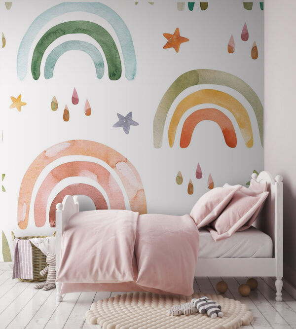 Wall murals Pattern of watercolor rainbows and stars Wall murals Pattern of watercolor rainbows and stars