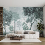 Wall murals Foggy forest with trees and plants