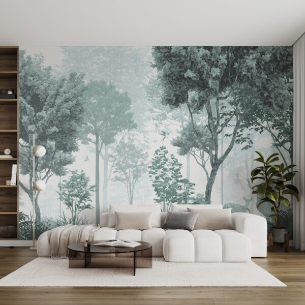 Wall murals Wall murals Foggy forest with trees and plants (SKU: u72134v3)