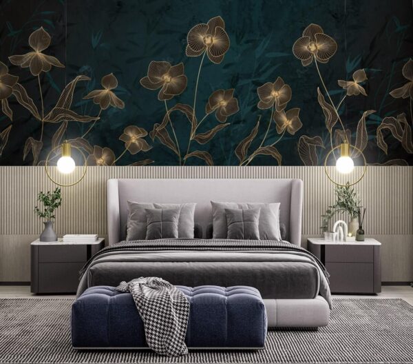 Wall murals Elegant floral design on dark background Wall murals Elegant floral design on dark background