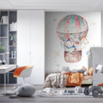 Wall murals Watercolor illustration of a person in a hot air balloon