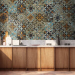 Wall murals Ornate vintage pattern with floral tiles.