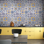 Wall murals Pattern of blue and yellow tiles