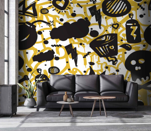 Wall murals Pattern of graffiti and objects Wall murals Pattern of graffiti and objects