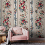 Wall murals Floral pattern with vertical stripes