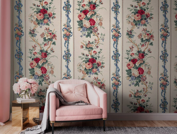 Floral pattern with vertical stripes Wall murals Floral pattern with vertical stripes