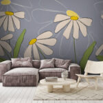 Wall murals Drawing of flowers on a grey background