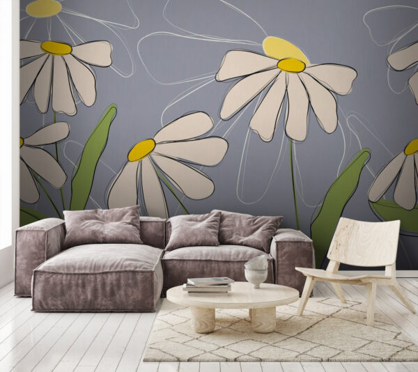 Wall murals Drawing of flowers on a grey background Wall murals Drawing of flowers on a grey background