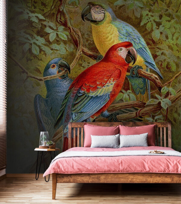 Wall murals Group of colorful birds on a tree branch Wall murals Group of colorful birds on a tree branch
