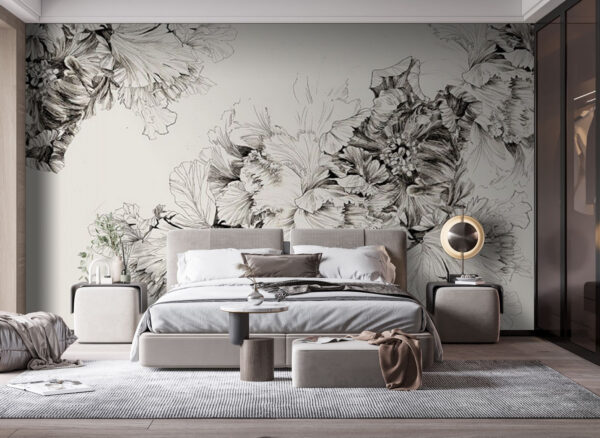 Wall murals Drawing of flowers on a white background Wall murals Drawing of flowers on a white background
