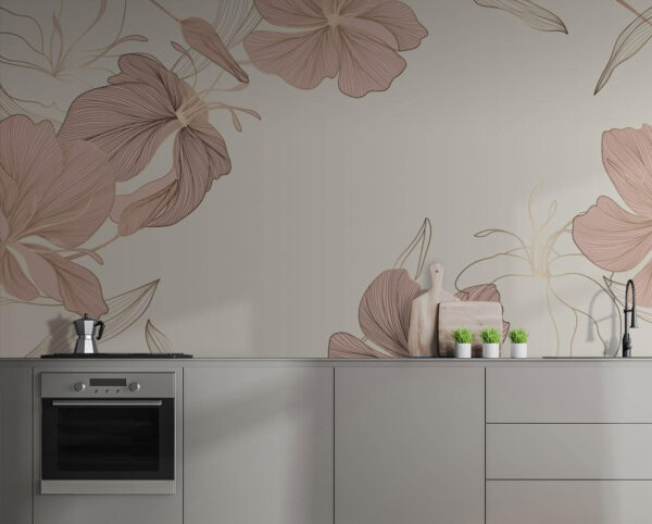Wall murals Delicate floral line art design Wall murals Delicate floral line art design