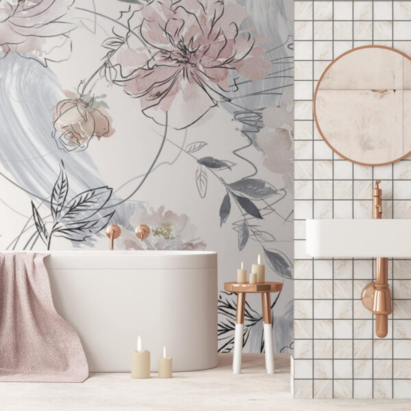 Delicate floral sketch with watercolor accents Wall murals Delicate floral sketch with watercolor accents
