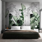 Wall murals White archway with green leaves