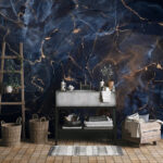 Wall murals Abstract blue and bronze marbling design.