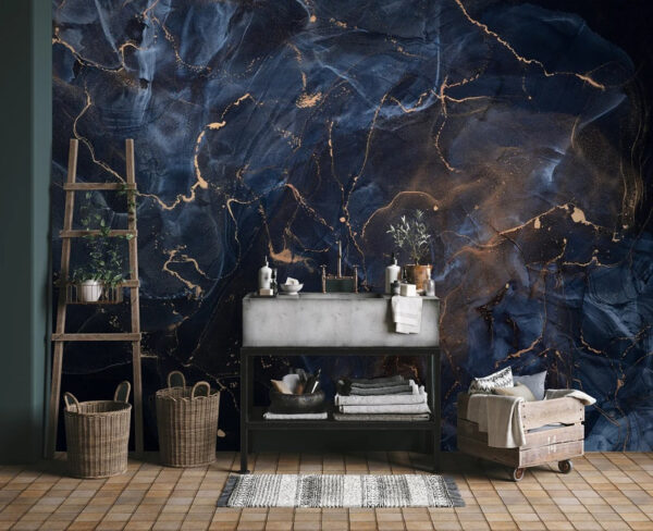 Abstract blue and bronze marbling design Wall murals Abstract blue and bronze marbling design